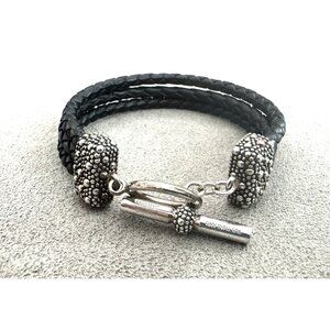 3-Strand Braided LEATHER + STERLING Caviar BRACELET 7" Toggle - Michael Dawkins